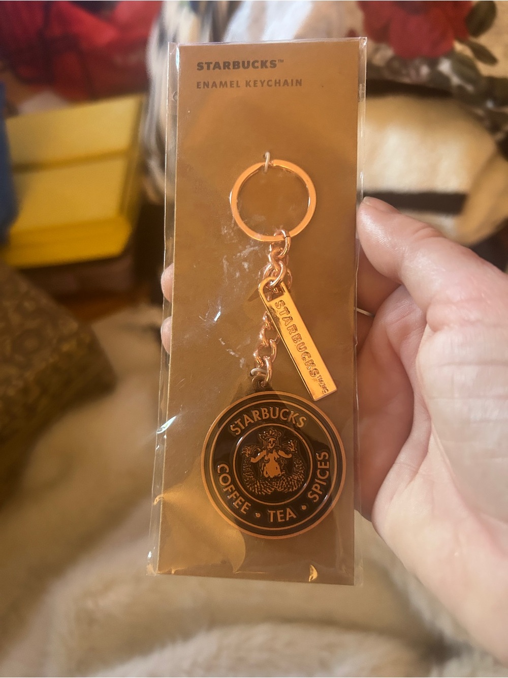 Starbucks Rose Gold and Black Enamel Keychain